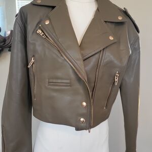 Blank NYC Khaki Leather Biker Jacket